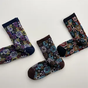 Vintage floral crew socks for women ethnic style breathable cotton warm socks daily wear