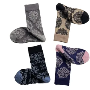 Women vintage damask floral mid-tube socks chic old money style cotton cozy winter socks