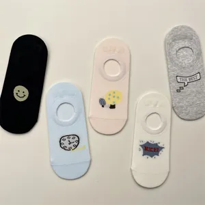 Summer cute illustration breathable mesh no-slip boat socks with sweet shallow design for women.