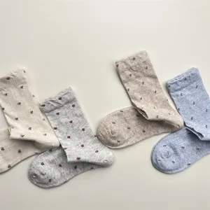 Spring summer vintage floral socks Korean cute breathable mesh mid-calf socks women