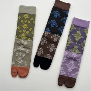 Femmes vintage floral gaufre tabi chaussettes japonais retro bloc de couleur en coton