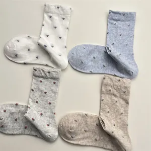 Women's spring summer vintage floral cotton mid tube socks cute Korean breathable mesh socks
