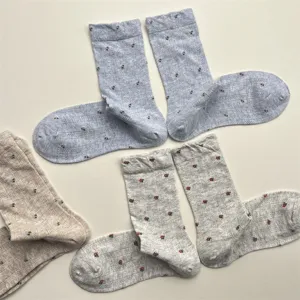 Spring summer vintage floral crew socks, cute breathable mesh cotton socks for women.