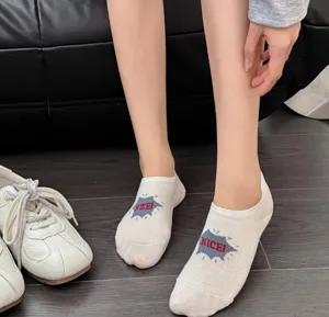 Breathable mesh boat socks for women, low cut invisible sock with nice letter graphic detail.
