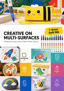 Acrylic paint pens set 1-6mm soft nib multi-surface art markers for rock wood glass ceramic