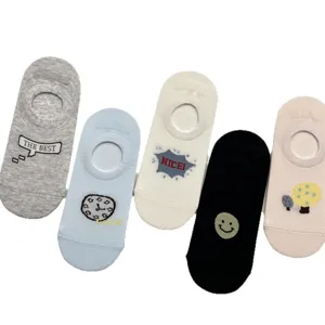 Breathable mesh low-cut boat socks with cute cartoon embroidery and summer anti-slip design.