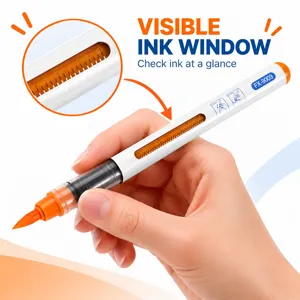 Direct liquid acrylic marker pen with visible ink window held in hand, perfect for drawing.