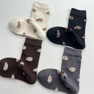 Calzini al polpaccio jacquard con animali soffici per donne, cotone morbido autunno inverno.