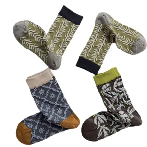 Japanese vintage wheat relief socks women's autumn winter cotton mid tube socks 4 pairs