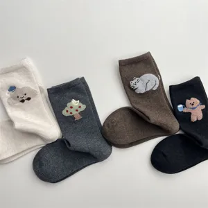 Cute cartoon animal plush socks for women with cat and cloud embroidery for winter.