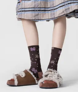 Retro floral embossed mid-calf cotton socks for women, geometric pattern cozy hosiery.