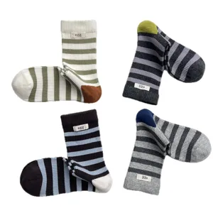 Women striped mid-tube socks Korean style color block cotton socks with letter label