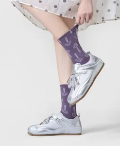 Retro botanical patterned cotton mid-calf socks for women, stylish autumn winter hosiery.