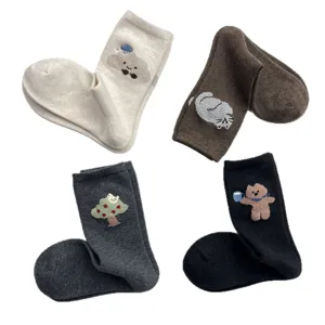 Cute cartoon animal plush socks for women, winter warm cotton mid-tube socks with cute embroidery.