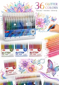 36 Colors Glitter Gel Pens Set 0.8mm Tip Smooth Writing Colorful Pens for DIY Journaling Drawing