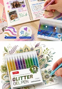 Glitter gel pens set 36/12 colors metallic marker pens for journal DIY drawing and painting