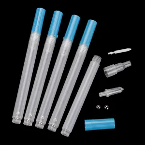 0.5mm empty marker pen barrel with transparent tube and blue cap for DIY ink refill.