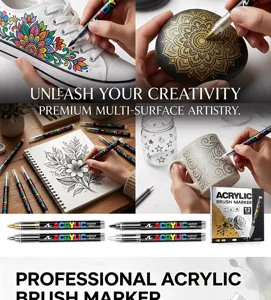 Acrylic paint marker pens set 12 pcs metallic fine point for rock painting fabric mug