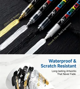 Acrylic Paint Pens Set Direct-Ink Permanent Markers Waterproof Art Drawing DIY Craft