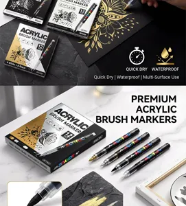 Acrylic brush markers set, waterproof and quick-dry DIY painting pens for black paper.