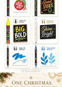 Set de rotuladores acrílicos navideños con puntas dobles para pintura creativa.