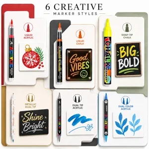 Set de rotuladores acrílicos con 6 estilos creativos para pintura DIY y proyectos.