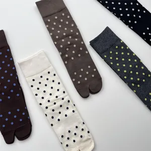 Cute Japanese style contrast polka dot tabi socks, soft cotton mid-calf hosiery for women.