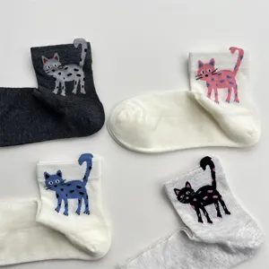 Cute cat print cotton socks women summer breathable mesh short socks adorable animal ankle socks