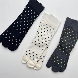 Cute polka dot split toe socks detail, soft cotton mid calf socks with sweet contrasting colors.