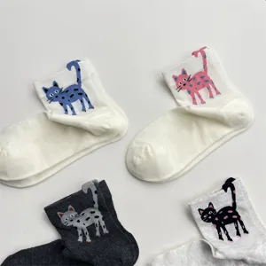 Cute cartoon cat short socks with 3d tails, breathable cotton ankle socks for women.