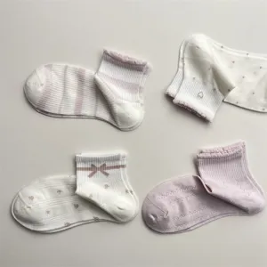 Damen Fruehling Sommer atmungsaktive Baumwolle Kurzsocken Schleife Streifen Punkte