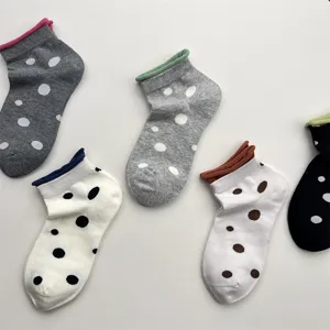 Calcetines cortos de lunares estilo coreano, calcetines de algodón con puño enrollado