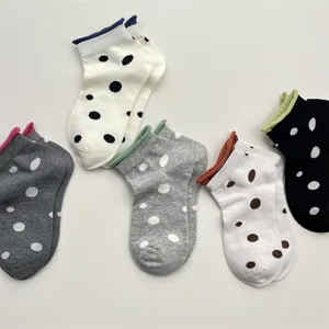 Calcetines cortos de lunares estilo coreano, lindos calcetines de algodón corte bajo mujer.