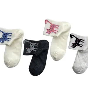 Cute cat print mesh short socks for women, breathable cotton summer casual hosiery.