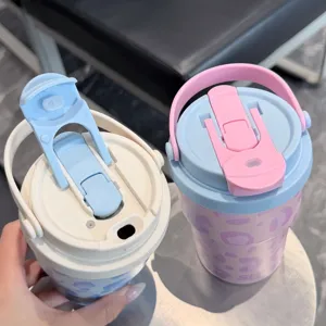 Taza de café aislada de doble bebida portátil con estampado de leopardo, bonita botella de agua.