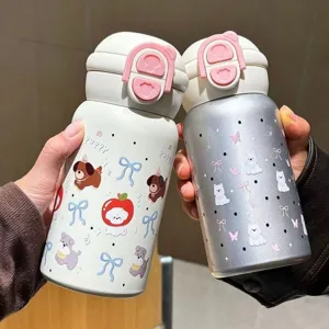 Cute stainless steel vacuum insulated water bottle with cute puppy pattern for women daily use.