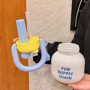 Grande capacita bottiglia d'acqua con cannuccia tazza di plastica carina portatile moda estate