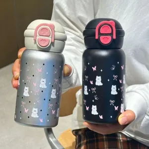 Cute stainless steel dual drinking straw vacuum insulated water bottle for girls daily use.