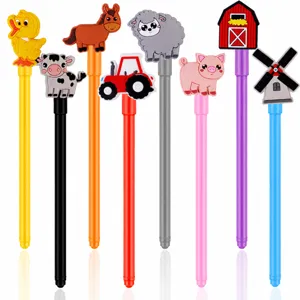 Cute farm animal silicone pen caps with colorful plastic ballpoint pens for kids wholesale.