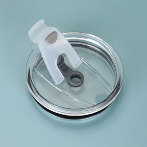 Replacement tumbler lid clear plastic spill proof lid with flip top straw hole design.