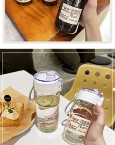 Bottiglia d'acqua in plastica portatile con cinturino, tazza resistente per ufficio e scuola.