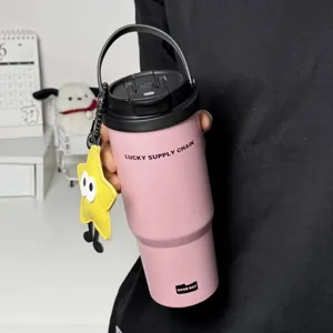 Stainless steel insulated tumbler with handle large capacity cute pink travel water bottle
