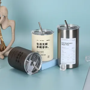 Cross-border 304 stainless steel iced Americano coffee tumbler with straw double wall.
