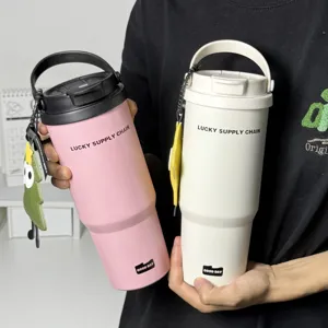 Stainless steel double drink tumbler with handle, large capacity portable insulated water bottle.
