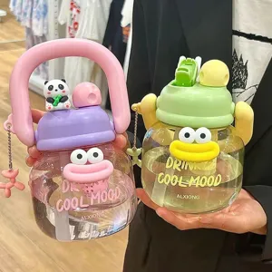 Cute large capacity water bottle with straw portable belly cup for daily outdoor summer use