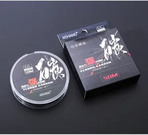Detailed view of 50m fluorocarbon fishing line, high tensile strength wear-resistant line for sea fishing.