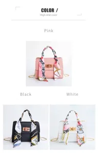 Bolso de hombro con cadena mini y elegante detalle de pañuelo de seda para mujeres.