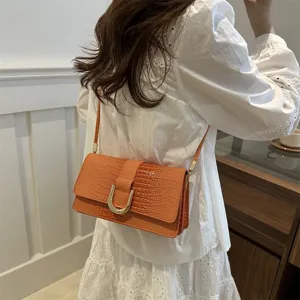 Borsa a tracolla alla moda con stampa coccodrillo e chiusura in metallo, borsa quadrata.