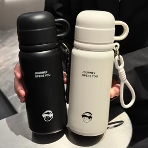 Dual-drink 304 stainless steel thermos flask, student large capacity portable water bottle.