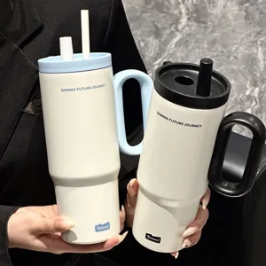 Grande bicchierino termico in acciaio inossidabile con manico e cannuccia ufficio.